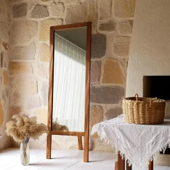 HILO Miroirs|Miroir vertical sur pied - bois marron, 2 crochets