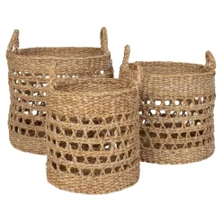 Rangements Déco·Paniers / Boîtes De Rangement|Caches-Pots|Panier cache-pot rond avec poignées, tressage ajouré (lot de 3)