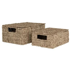 Rangements Déco·Paniers / Boîtes De Rangement|Vannerie Rotin|Panier de rangement avec poignées et couvercle en jonc de mer (lot de 2)