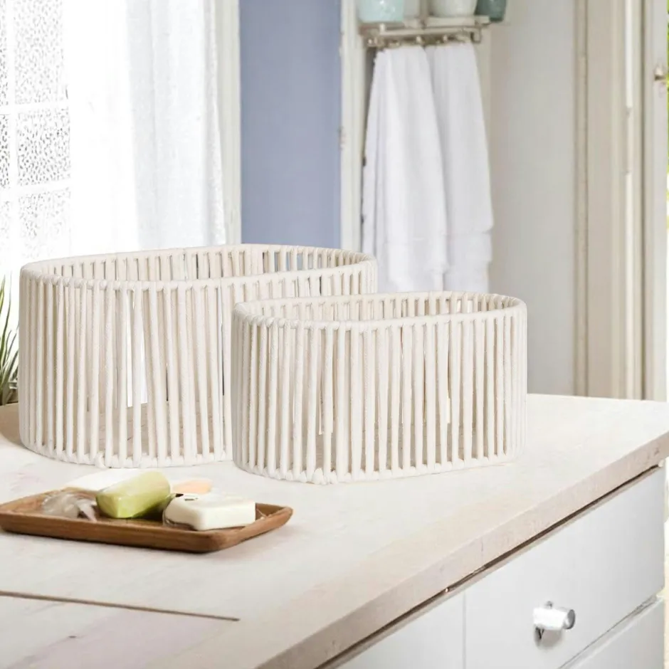 Rangements Déco·Paniers / Boîtes De Rangement|Vannerie Rotin|Panier de rangement déco en coton blanc (lot de 2)
