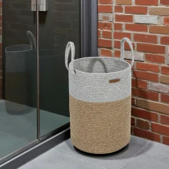 IZMIR Rangements Déco·Paniers / Boîtes De Rangement|Panier de rangement en coton tressé – gris et beige