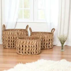 Vannerie Rotin|Rangements Déco·Paniers / Boîtes De Rangement|Panier de rangement en jacinthe d'eau, motif tresse (lot de 3)
