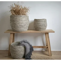 Rangements Déco·Paniers / Boîtes De Rangement|Caches-Pots|Panier de rangement rond en fibre de maïs, couleur grise (lot de 3)