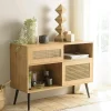 ALCUDIA Buffets En Bois|Buffets En Bois|Petit buffet bois et rotin 2 portes coulissantes