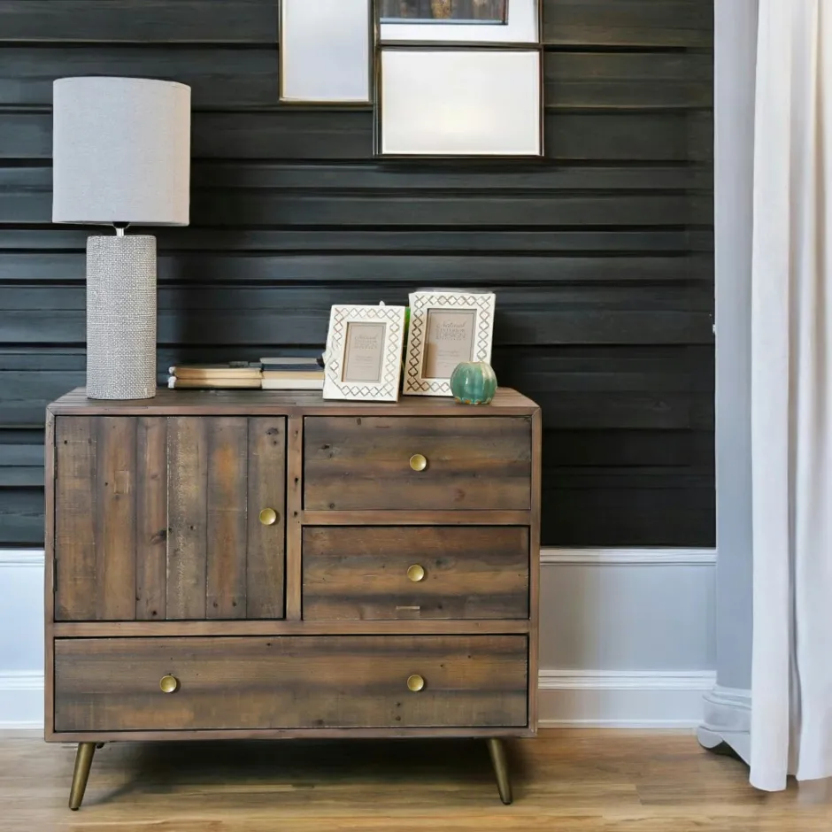 ADÉLAÏDE Buffets En Bois|Buffets En Bois|Petit buffet bois recyclé piètement effet laiton vieilli