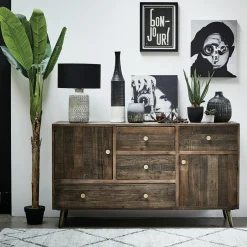 ADÉLAÏDE Buffets En Bois|Buffets En Bois|Petit buffet bois recyclé piètement effet laiton vieilli