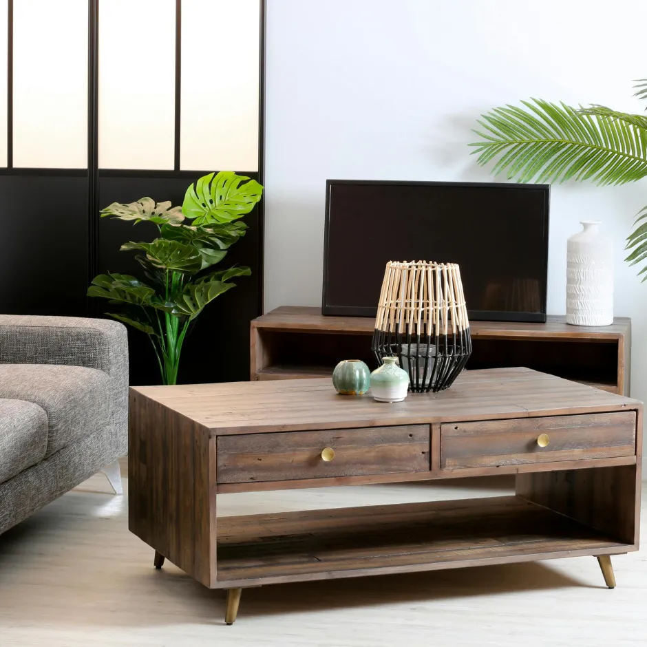 ADÉLAÏDE Buffets En Bois|Buffets En Bois|Petit buffet bois recyclé piètement effet laiton vieilli