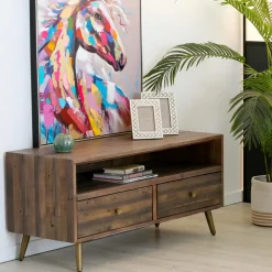 ADÉLAÏDE Buffets En Bois|Buffets En Bois|Petit buffet bois recyclé piètement effet laiton vieilli