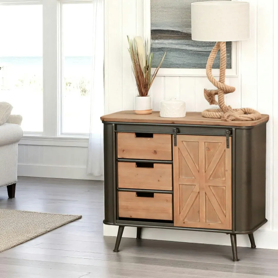 CAIRNS Univers Déco·Loft Industriel|Buffets Industriels|Petit buffet salon porte coulissante