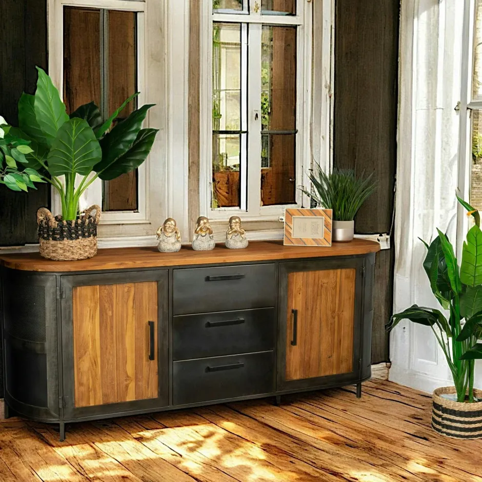 CAIRNS Univers Déco·Loft Industriel|Buffets Industriels|Petit buffet salon porte coulissante