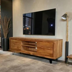 ROSETO Meubles Tv En Bois|Petit meuble tv en bois avec rangement - motif frise