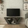 MARFA Meubles Tv En Bois|Petit meuble TV gris foncé avec rangement - pied en W
