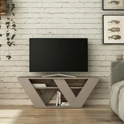 MARFA Meubles Tv En Bois|Petit meuble TV gris foncé avec rangement - pied en W