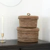 Rangements Déco·Paniers / Boîtes De Rangement|Vannerie Rotin|Petit panier de rangement rond en feuille de bananier avec couvercle (lot de 2)