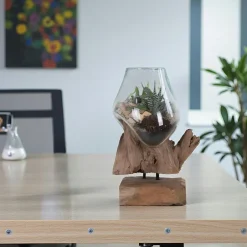 Arizona Vases|Petit vase verre soufflé et racine teck, artisanal