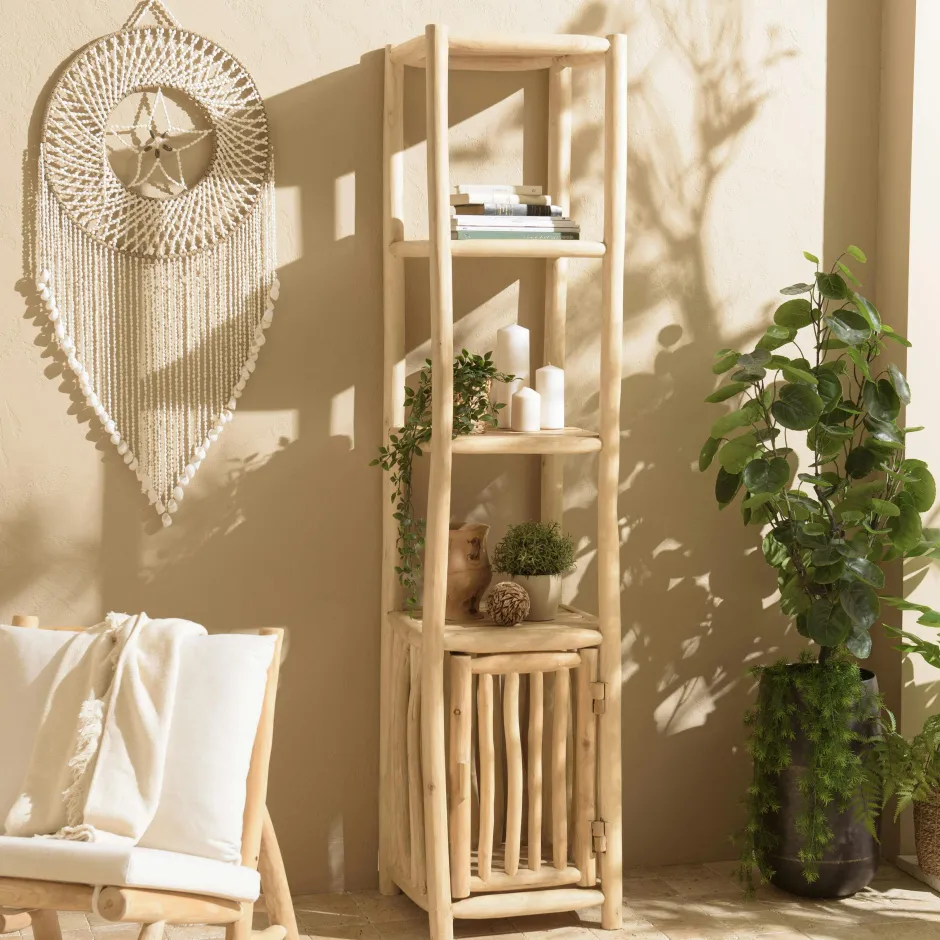 MANAK Meubles De Salon·Colonnes De Rangement|Meubles De Rangement·Colonnes De Rangement|Petite colonne de rangement 3 niveaux rondins teck naturel