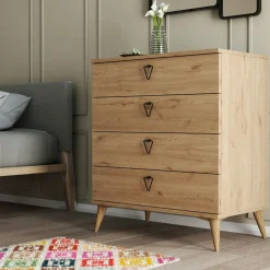JENA Commodes En Bois|Petite commode 3 tiroirs et 3 niches décoratives