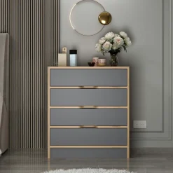 BYRON Commodes En Bois|Petite commode moderne 4 tiroirs effet noyer & gris