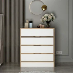 BYRON Commodes En Bois|Petite commode moderne 4 tiroirs effet noyer & gris