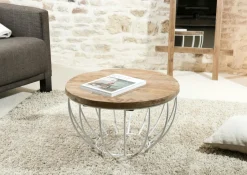 Swing Tables Basses Scandinaves|Tables Basses Rondes|Petite table basse ronde teck recyclé structure filaire noire