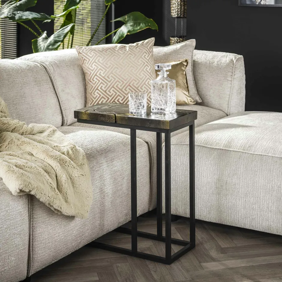 NOVA Bouts De Canapé En Bois|Petite table d'appoint en teck recyclé gris et or