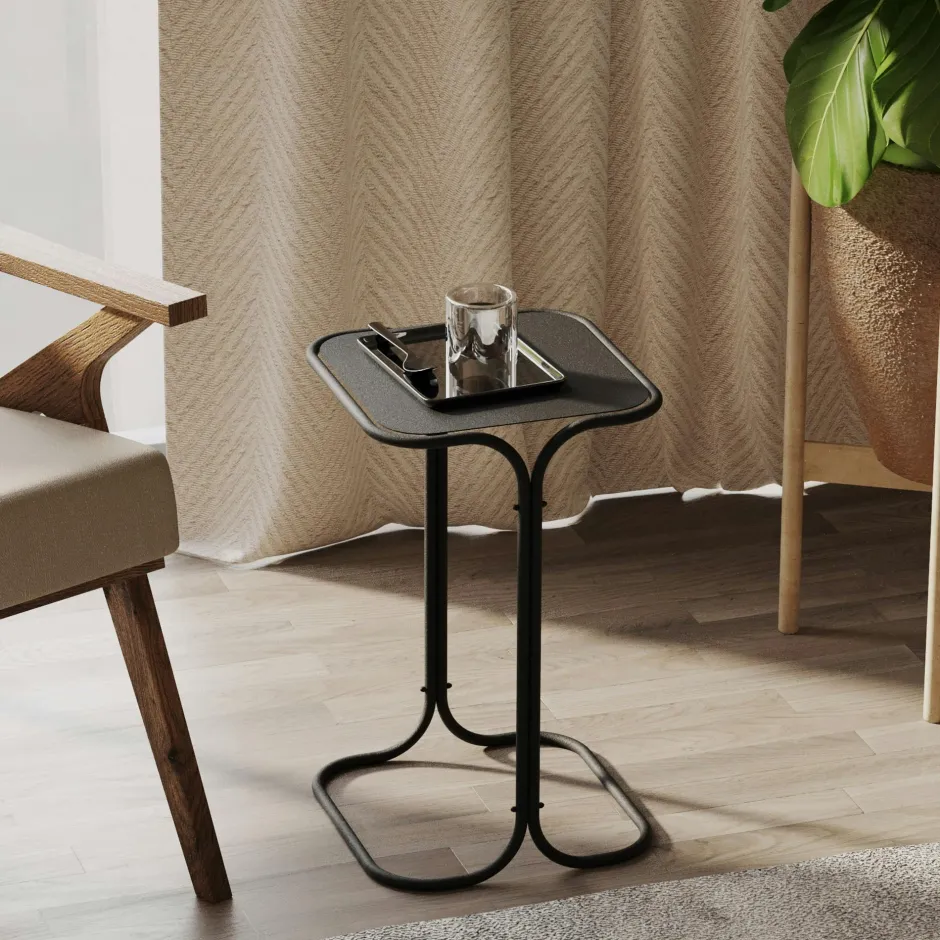 JENA Bouts De Canapé En Métal|Bouts De Canapé En Bois|Petite table d'appoint noire carrée - finition mate