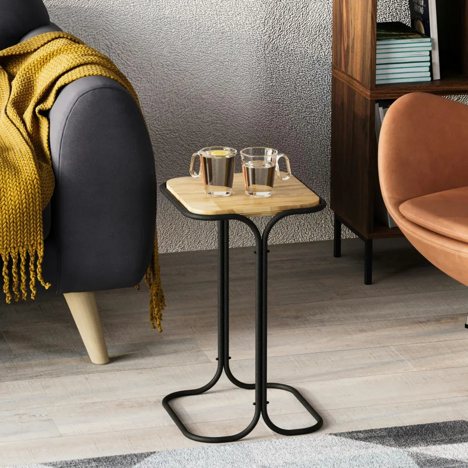 JENA Bouts De Canapé En Métal|Bouts De Canapé En Bois|Petite table d'appoint noire carrée - finition mate