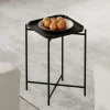 SFAX Bouts De Canapé En Métal|Petite table d’appoint noire carrée, pieds croisés
