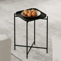 SFAX Bouts De Canapé En Métal|Petite table d’appoint noire carrée, pieds croisés