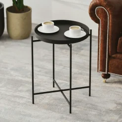 SFAX Bouts De Canapé En Métal|Petite table d’appoint noire carrée, pieds croisés