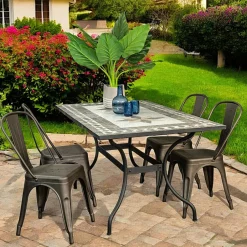 GRENADE Tables De Jardin|Petite table de jardin en mosaïque bleue et taupe (78x78 cm)