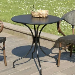 GIJON Tables De Jardin|Petite table de jardin métal noir forme ronde D70 cm
