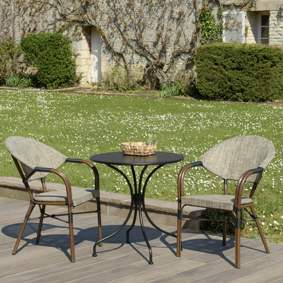 GIJON Tables De Jardin|Petite table de jardin métal noir forme ronde D70 cm
