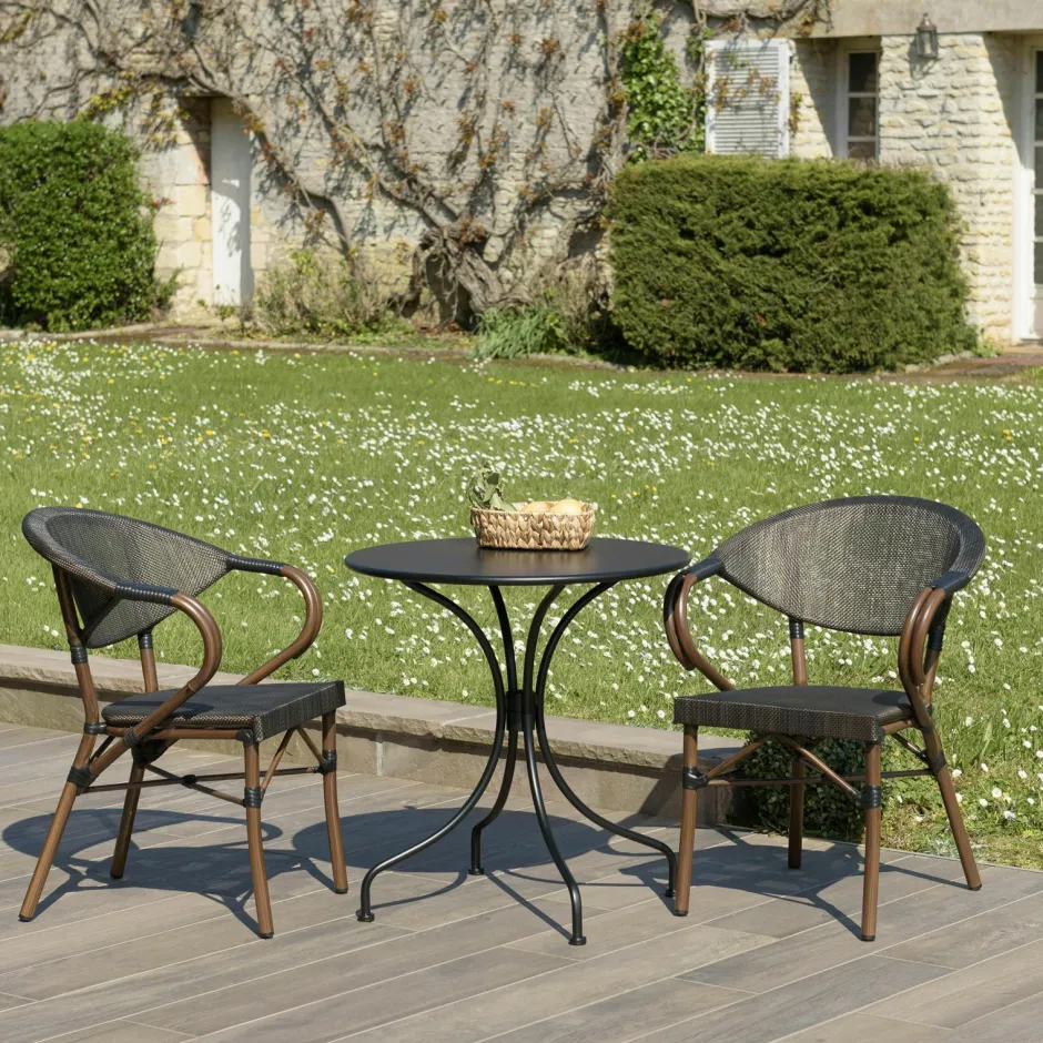 GIJON Tables De Jardin|Petite table de jardin métal noir forme ronde D70 cm