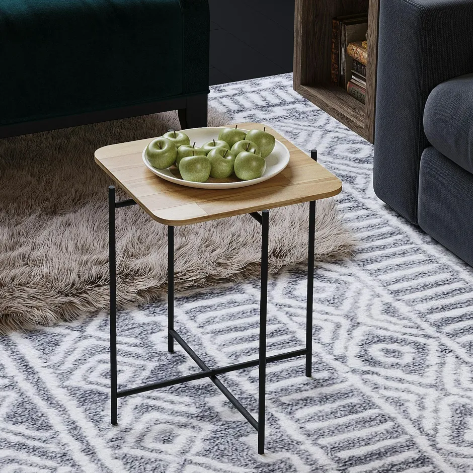 JENA Bouts De Canapé En Métal|Bouts De Canapé En Bois|Petite table en bois carrée - structure métal noir