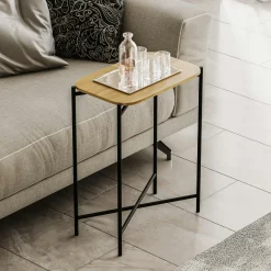 JENA Bouts De Canapé En Métal|Bouts De Canapé En Bois|Petite table en bois carrée - structure métal noir