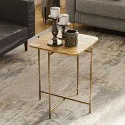 JENA Bouts De Canapé En Métal|Bouts De Canapé En Bois|Petite table en bois carrée - structure métal noir