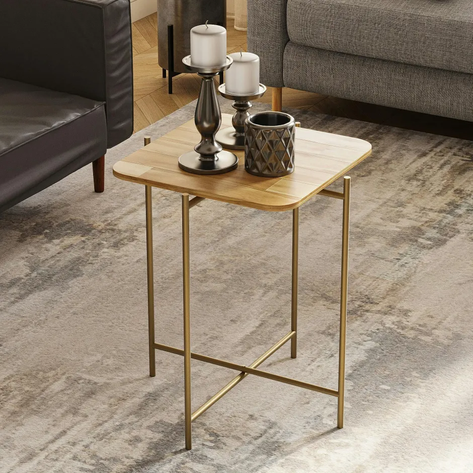 JENA Bouts De Canapé En Métal|Bouts De Canapé En Bois|Petite table en bois carrée - structure métal noir