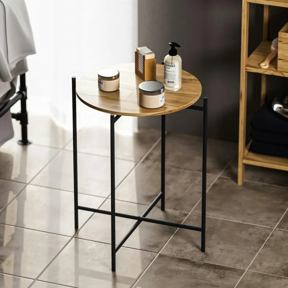 JENA Bouts De Canapé En Métal|Bouts De Canapé En Bois|Petite table en bois carrée - structure métal noir