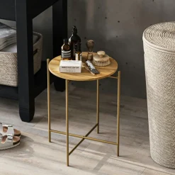 JENA Bouts De Canapé En Métal|Bouts De Canapé En Bois|Petite table en bois carrée - structure métal noir