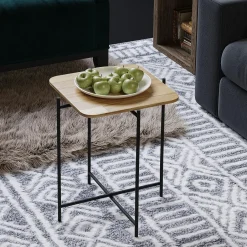 JENA Bouts De Canapé En Métal|Bouts De Canapé En Bois|Petite table en bois carrée - structure métal doré