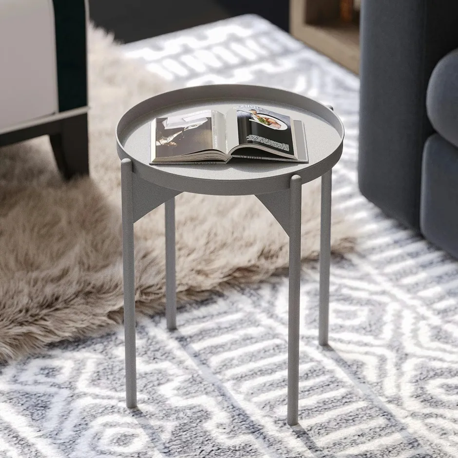 SFAX Bouts De Canapé En Métal|Petite table ronde grise design & plateau assorti