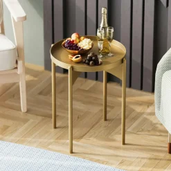 SFAX Bouts De Canapé En Métal|Petite table ronde noire design & plateau doré