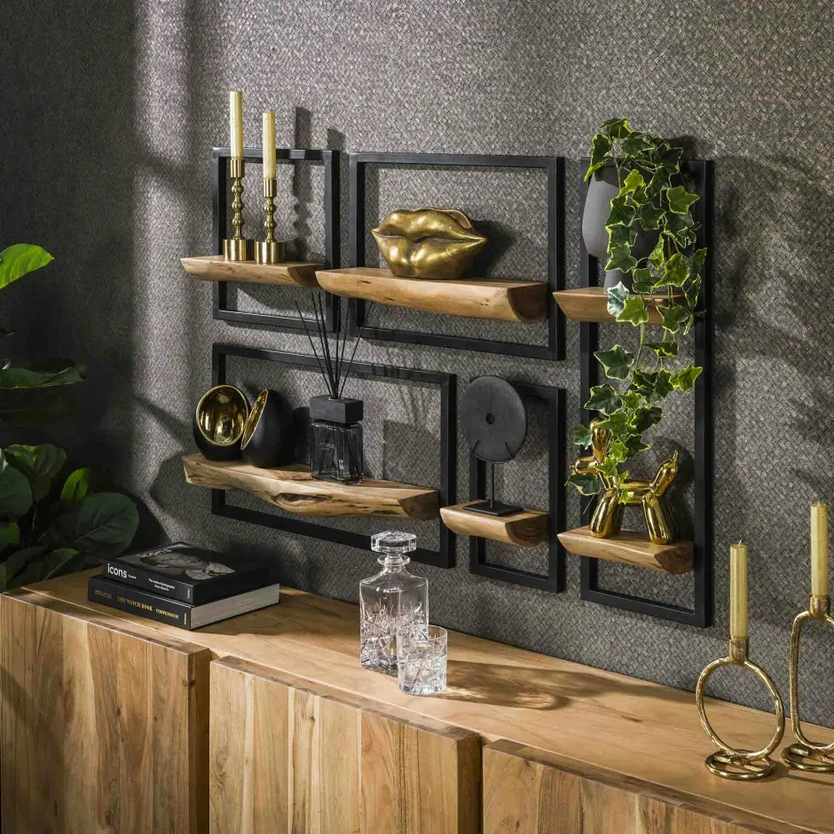 Melbourne Meubles De Salon·Etagères Murales|Meubles De Rangement·Etagères Murales|Petite étagère murale bois métal (lot de 5)