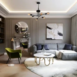 MARATEA Suspensions / Lustres|Plafonnier design doré, 6 lampes sur tiges