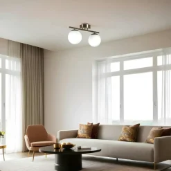 SIERRE Suspensions / Lustres|Plafonnier moderne en métal 2 globes verre dépoli