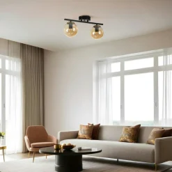 SIERRE Suspensions / Lustres|Plafonnier moderne en métal 2 globes verre dépoli