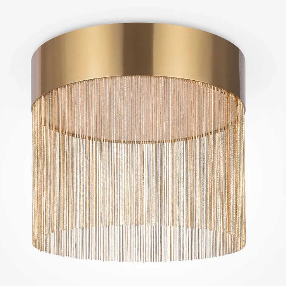 AMOS Suspensions / Lustres|Plafonnier moderne rond – franges dorées & LED