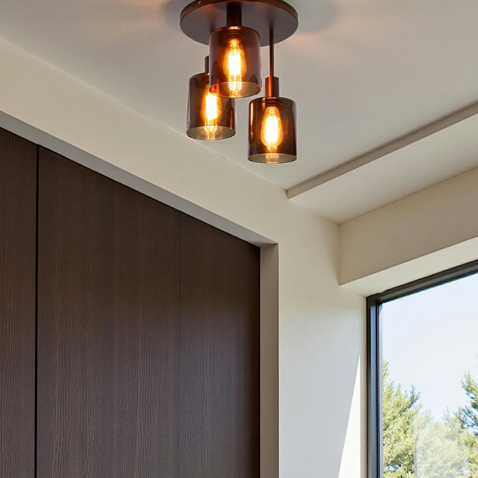 NOVA Suspensions / Lustres|Plafonnier vintage 3 abat-jour verre teinté en cascade