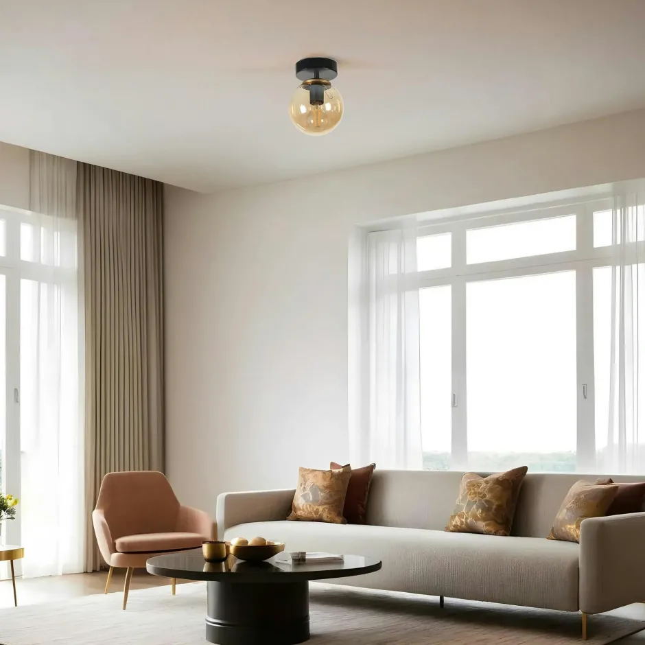 SIERRE Suspensions / Lustres|Plafonnier vintage doré 5 globes verre ambré